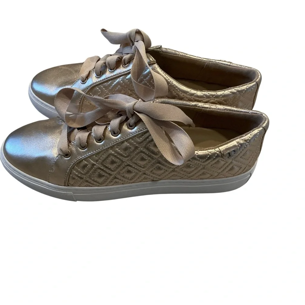 Tory Burch Marion fashion sneakers gold quilted leather size 10
